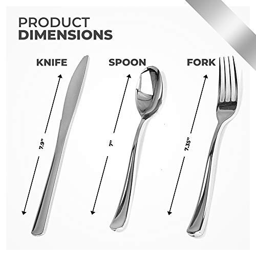 Stock Your Home 125 Disposable Heavy Duty Plastic Forks, Fancy Plastic Silverware Looks Like Real Cutlery - Utensils Perfect for Catering Events, Restaurants, Parties and Weddings (Silver)