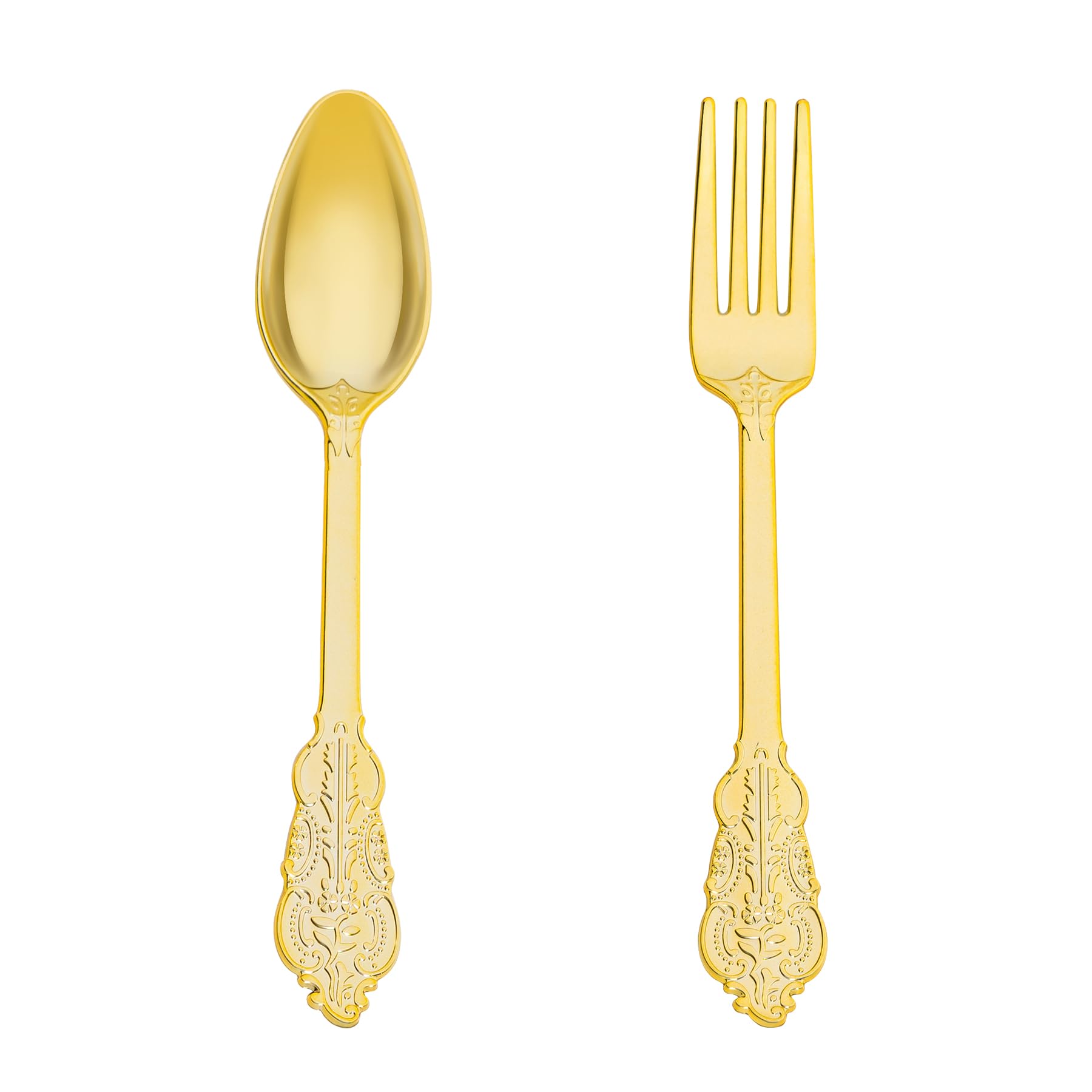 N9R 200PCS Gold Spoons and Forks Set, Heavy Duty Gold Plastic Silverware Set Fancy Disposable Utensils for Parties, Elegant Cutlery Sets for Wedding, Birthday(100 Forks & 100 Spoons)