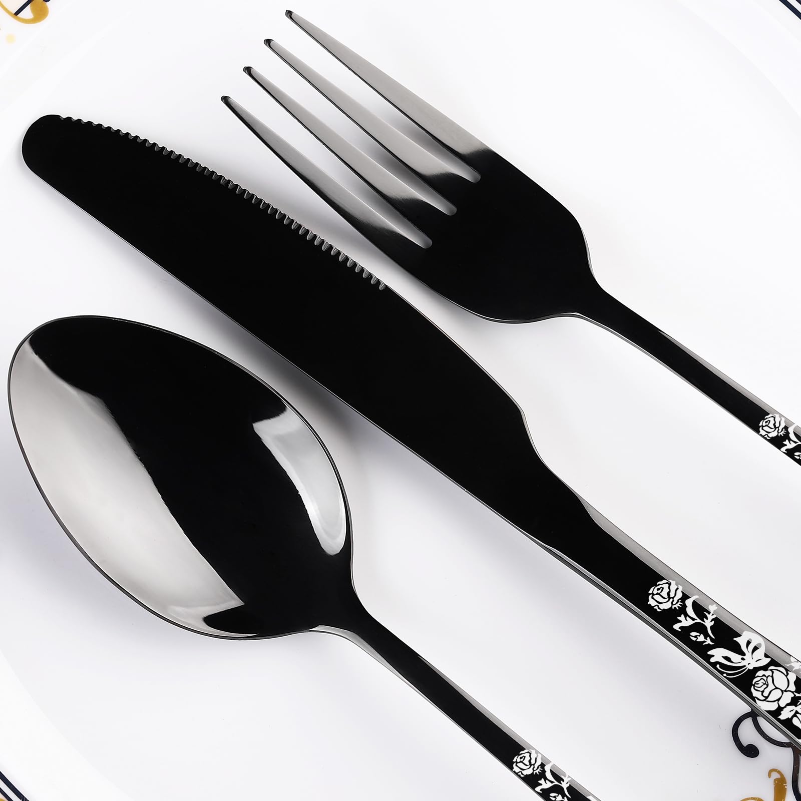 Gorgeous Retro Royal Silverware Set For 4,OIULO Stainless Steel 20-Piece Fine Vintage Flatware Set Service 4,Anti-rust Fork Spoon Knife,Antique Baroque Cutlery Utensils,Mirror Finish,Dishwasher Safe