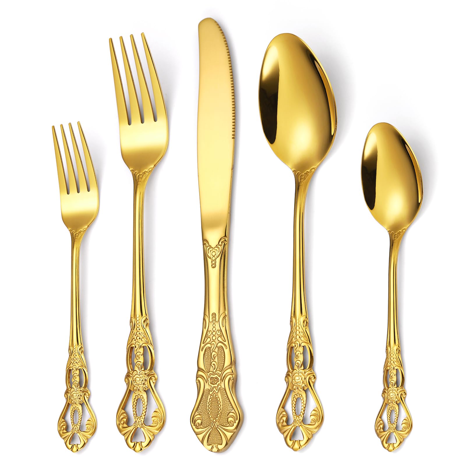 Gorgeous Retro Royal Silverware Set For 4,OIULO Stainless Steel 20-Piece Fine Vintage Flatware Set Service 4,Anti-rust Fork Spoon Knife,Antique Baroque Cutlery Utensils,Mirror Finish,Dishwasher Safe