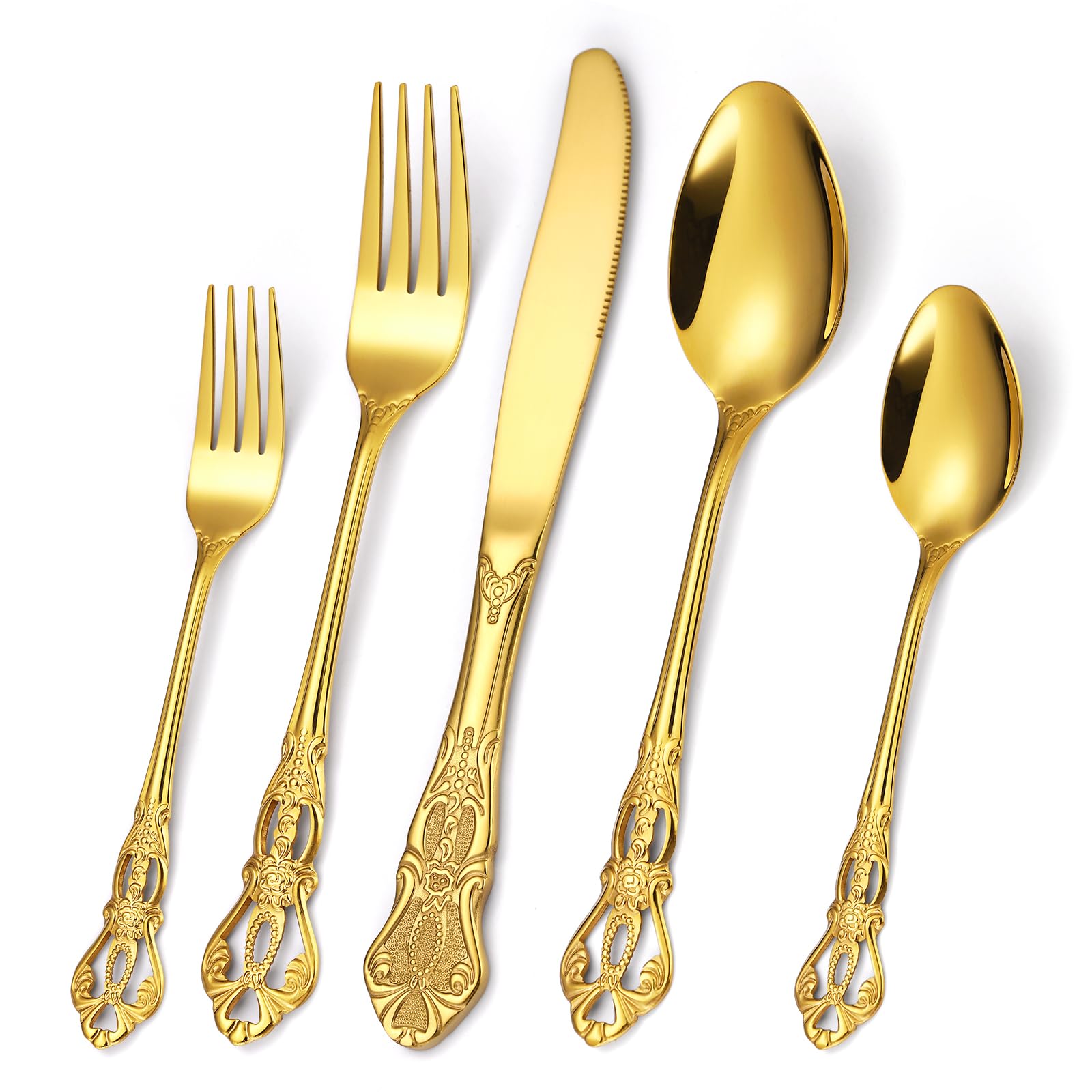 Gorgeous Retro Royal Silverware Set For 4,OIULO Stainless Steel 20-Piece Fine Vintage Flatware Set Service 4,Anti-rust Fork Spoon Knife,Antique Baroque Cutlery Utensils,Mirror Finish,Dishwasher Safe