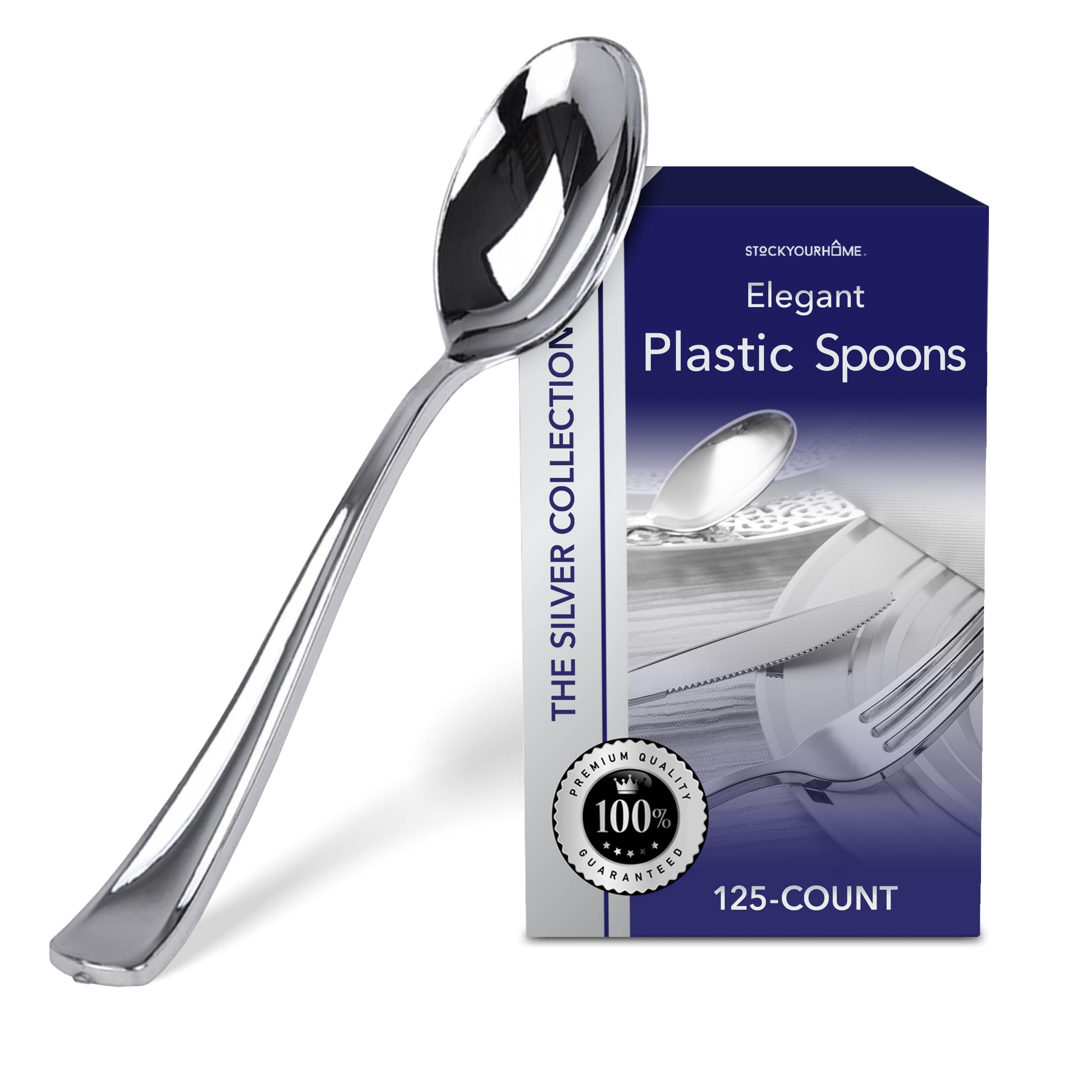 Stock Your Home 125 Disposable Heavy Duty Plastic Forks, Fancy Plastic Silverware Looks Like Real Cutlery - Utensils Perfect for Catering Events, Restaurants, Parties and Weddings (Silver)