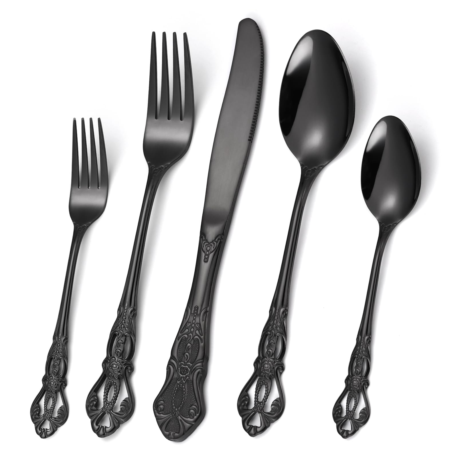 Gorgeous Retro Royal Silverware Set For 4,OIULO Stainless Steel 20-Piece Fine Vintage Flatware Set Service 4,Anti-rust Fork Spoon Knife,Antique Baroque Cutlery Utensils,Mirror Finish,Dishwasher Safe