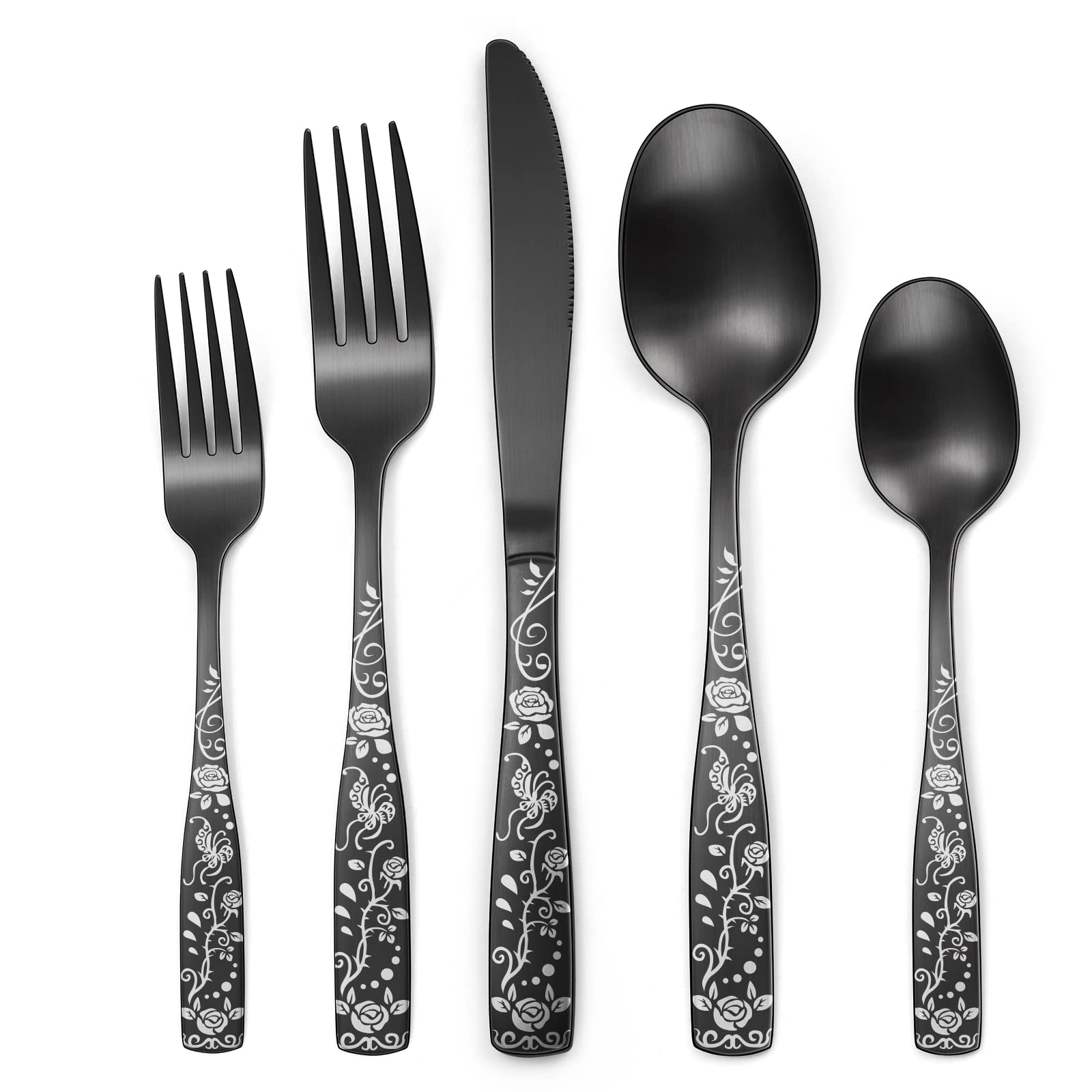 Gorgeous Retro Royal Silverware Set For 4,OIULO Stainless Steel 20-Piece Fine Vintage Flatware Set Service 4,Anti-rust Fork Spoon Knife,Antique Baroque Cutlery Utensils,Mirror Finish,Dishwasher Safe