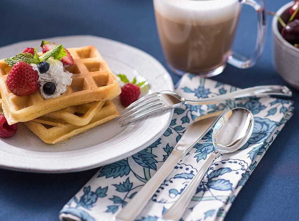 Stock Your Home 125 Disposable Heavy Duty Plastic Forks, Fancy Plastic Silverware Looks Like Real Cutlery - Utensils Perfect for Catering Events, Restaurants, Parties and Weddings (Silver)