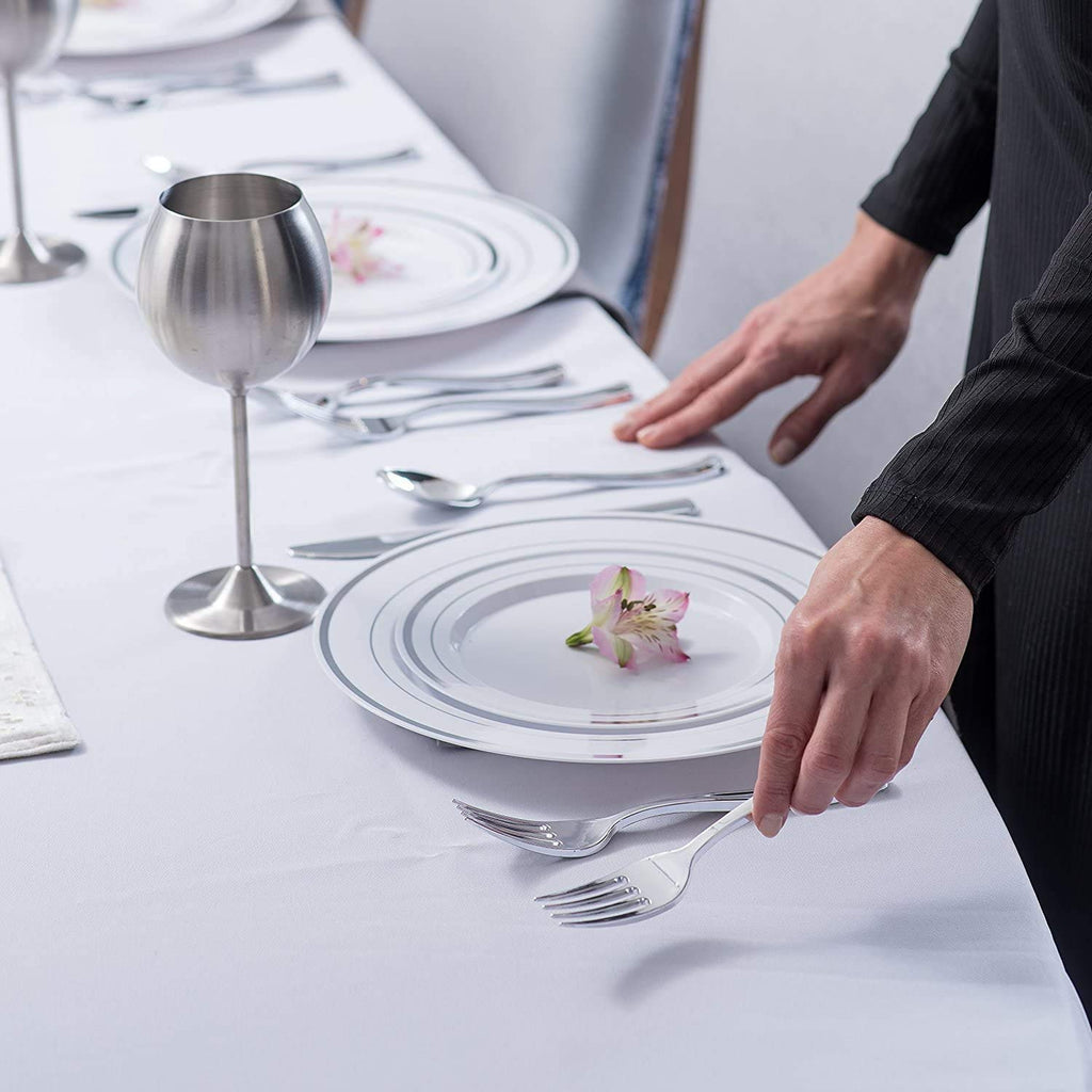 Stock Your Home 125 Disposable Heavy Duty Plastic Forks, Fancy Plastic Silverware Looks Like Real Cutlery - Utensils Perfect for Catering Events, Restaurants, Parties and Weddings (Silver)