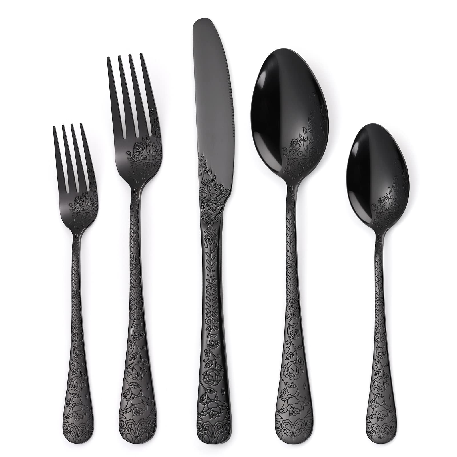 Gorgeous Retro Royal Silverware Set For 4,OIULO Stainless Steel 20-Piece Fine Vintage Flatware Set Service 4,Anti-rust Fork Spoon Knife,Antique Baroque Cutlery Utensils,Mirror Finish,Dishwasher Safe