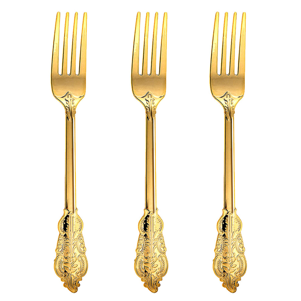 N9R 200PCS Gold Spoons and Forks Set, Heavy Duty Gold Plastic Silverware Set Fancy Disposable Utensils for Parties, Elegant Cutlery Sets for Wedding, Birthday(100 Forks & 100 Spoons)
