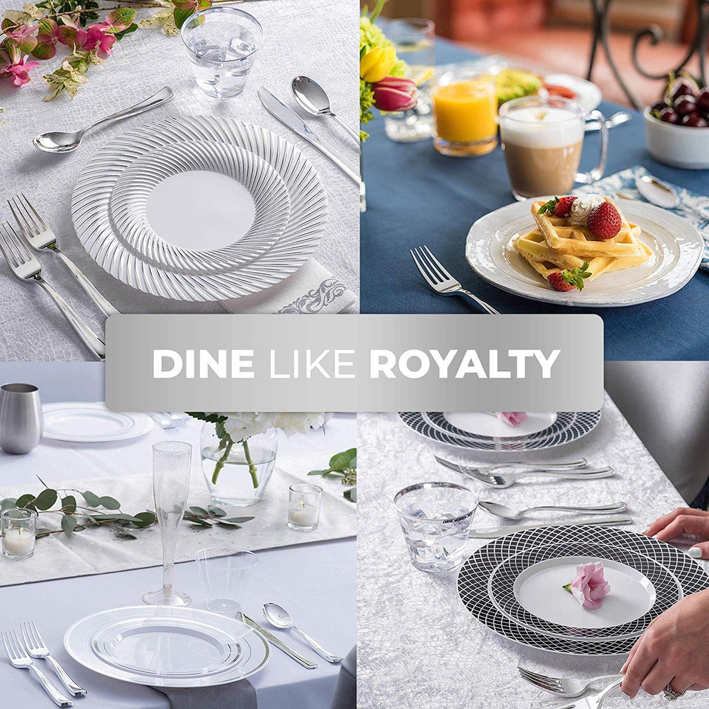 Stock Your Home 125 Disposable Heavy Duty Plastic Forks, Fancy Plastic Silverware Looks Like Real Cutlery - Utensils Perfect for Catering Events, Restaurants, Parties and Weddings (Silver)