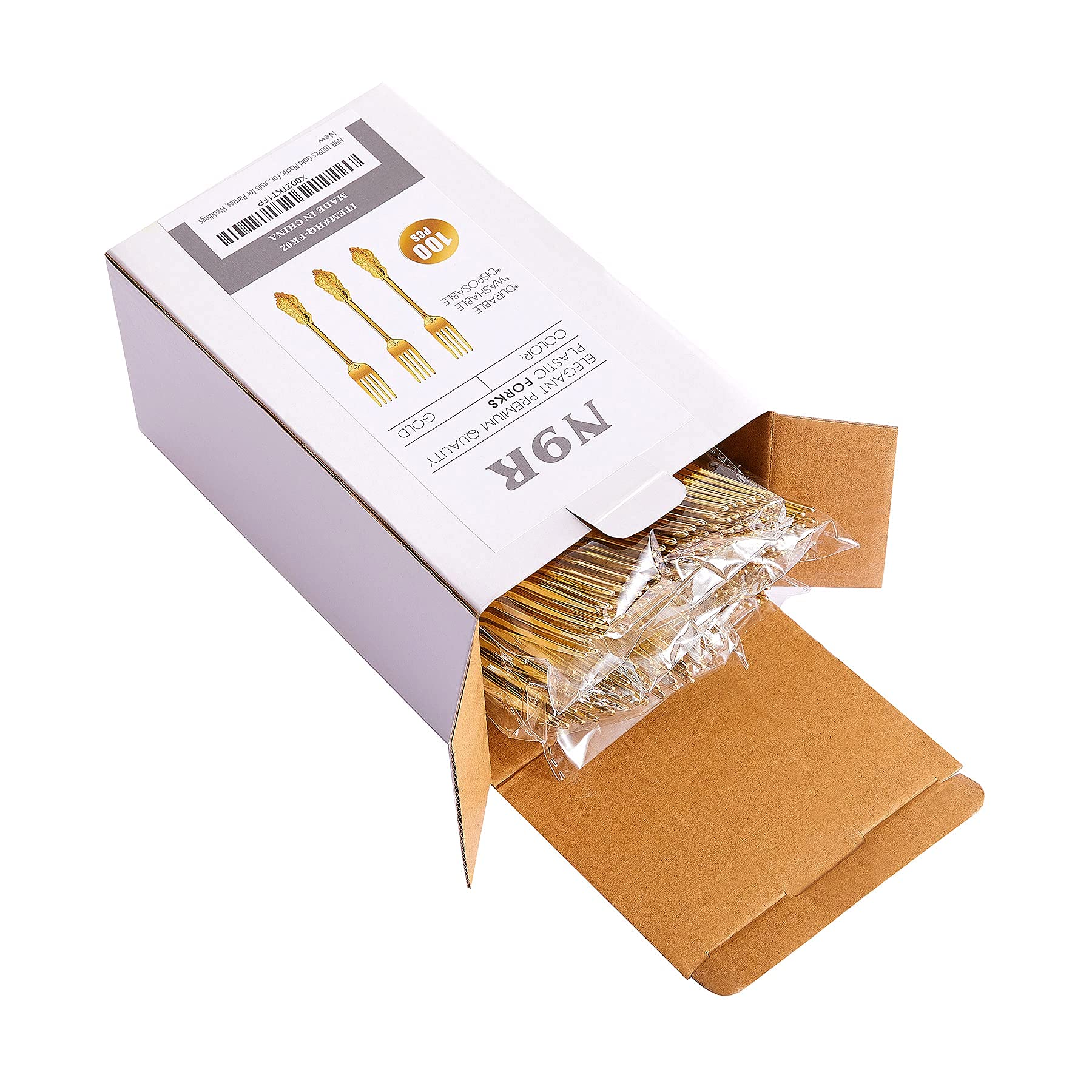 N9R 200PCS Gold Spoons and Forks Set, Heavy Duty Gold Plastic Silverware Set Fancy Disposable Utensils for Parties, Elegant Cutlery Sets for Wedding, Birthday(100 Forks & 100 Spoons)