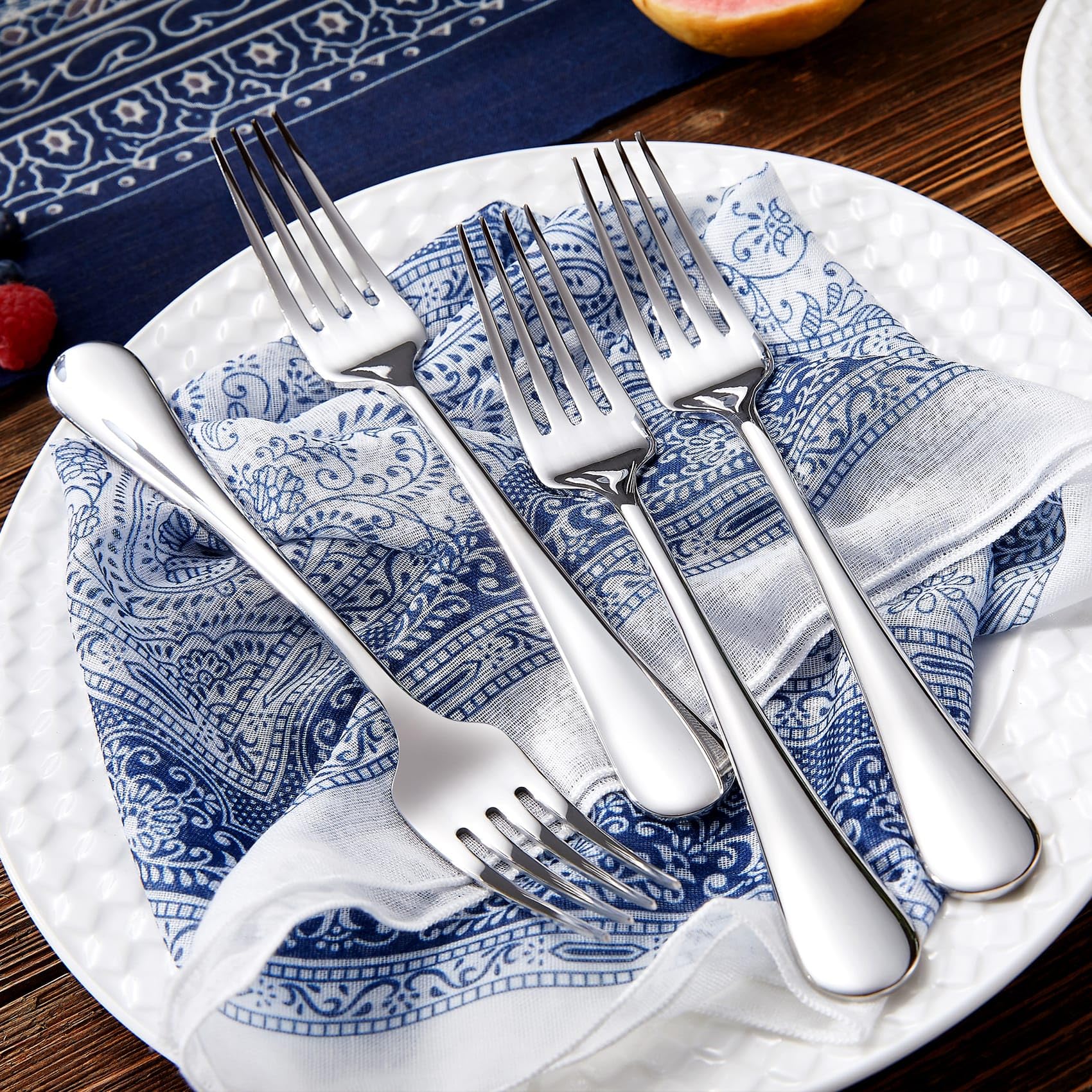 KEAWELL Premium Fine Verona 4-Piece 8 inch Fork Set – 18/10 Stainless Steel, Heavy-Duty Mirror-Finished Flatware for Elegant Everyday Dining and Entertaining (4, Dinner Forks)