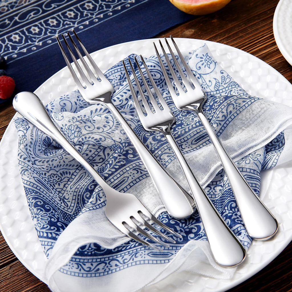 KEAWELL Premium Fine Verona 4-Piece 8 inch Fork Set – 18/10 Stainless Steel, Heavy-Duty Mirror-Finished Flatware for Elegant Everyday Dining and Entertaining (4, Dinner Forks)