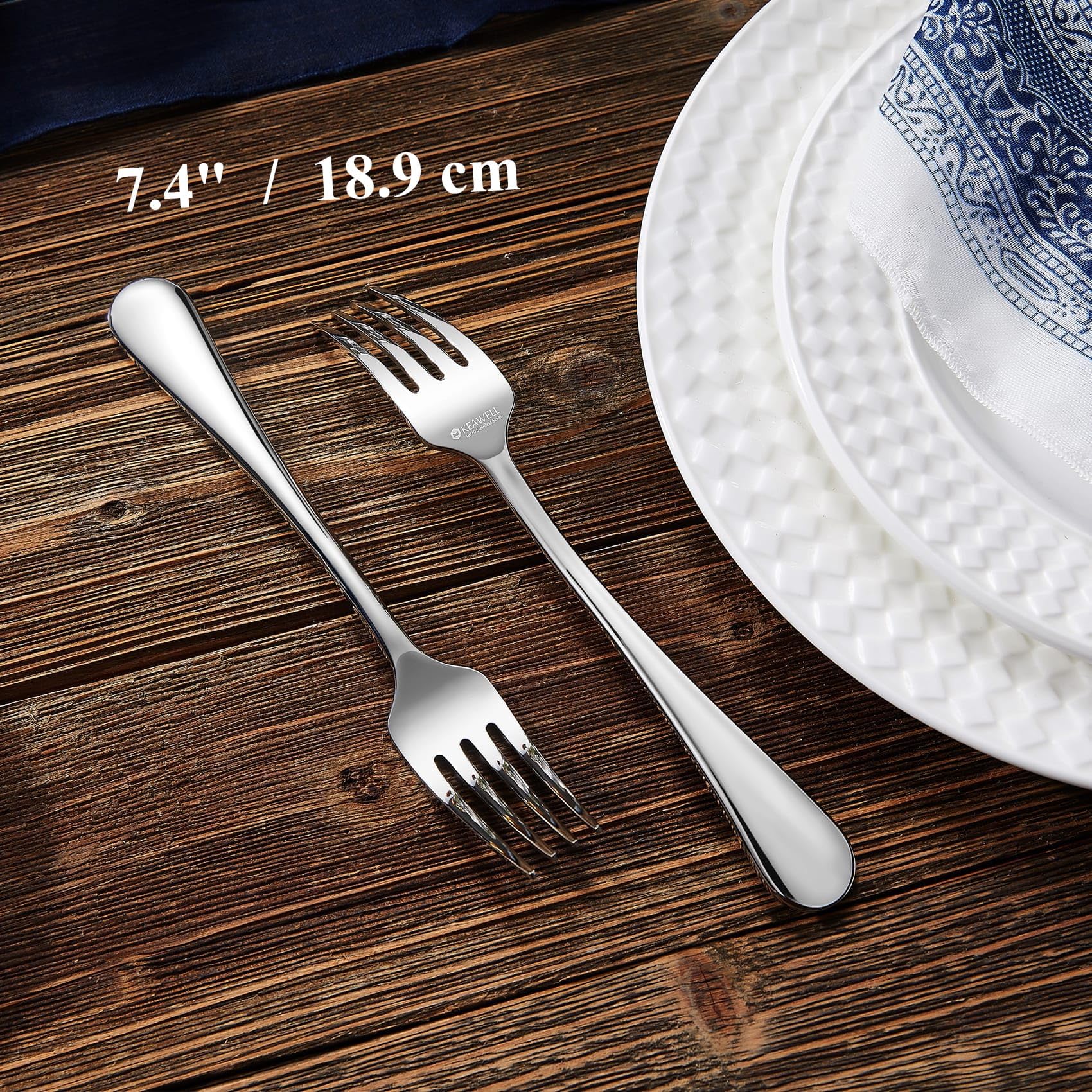 KEAWELL Premium Fine Verona 4-Piece 8 inch Fork Set – 18/10 Stainless Steel, Heavy-Duty Mirror-Finished Flatware for Elegant Everyday Dining and Entertaining (4, Dinner Forks)