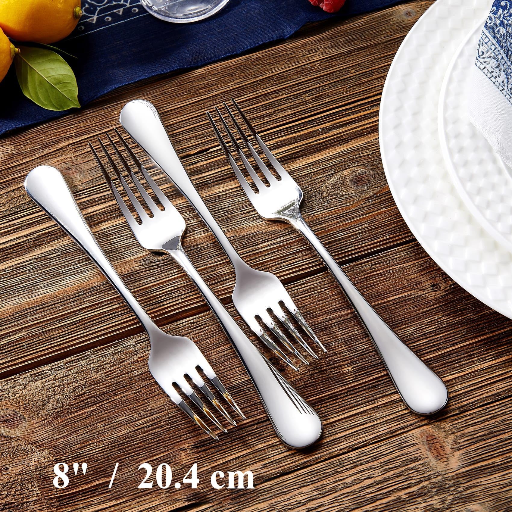 KEAWELL Premium Fine Verona 4-Piece 8 inch Fork Set – 18/10 Stainless Steel, Heavy-Duty Mirror-Finished Flatware for Elegant Everyday Dining and Entertaining (4, Dinner Forks)